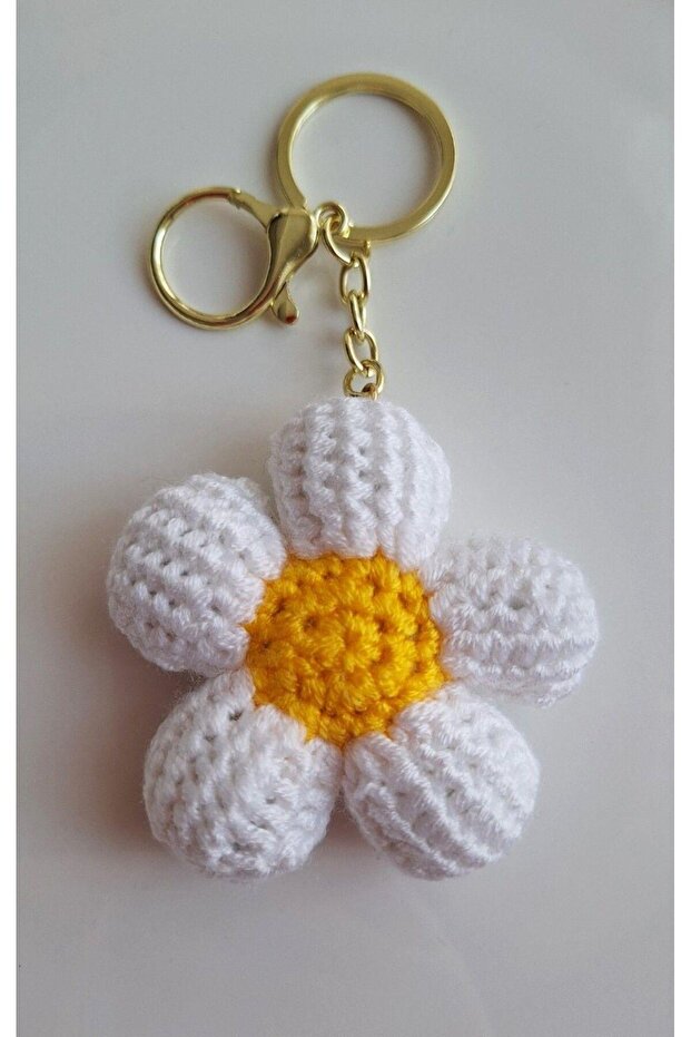 Gift Daisy Knitted Keychain - Bag Ornament - 13 cm