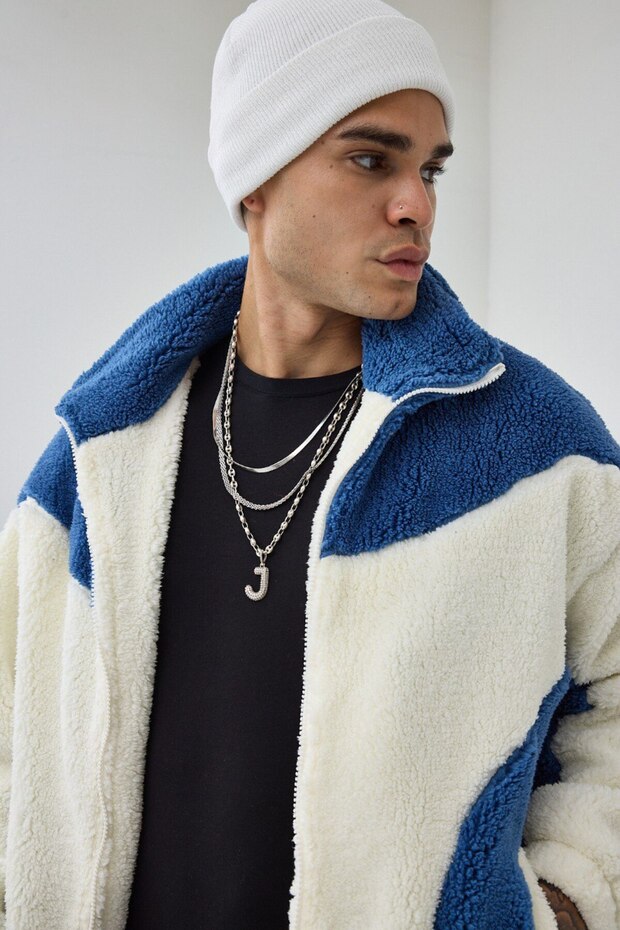 Garnili Oversize Çift Renk Peluş Mont - 5