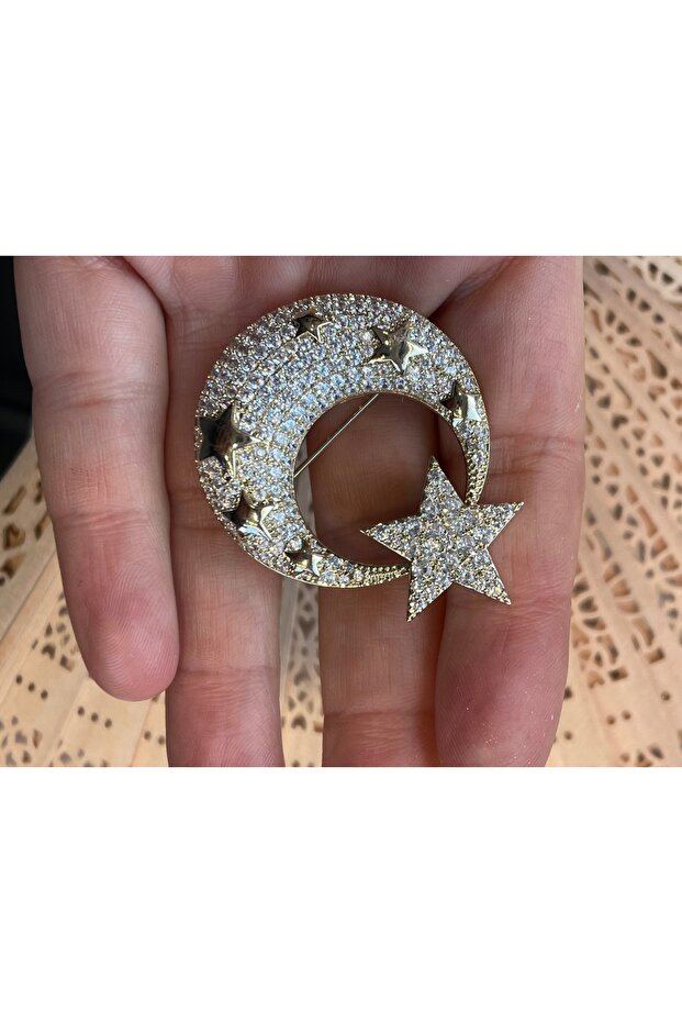 Ay yıldız taşlı broş - 1