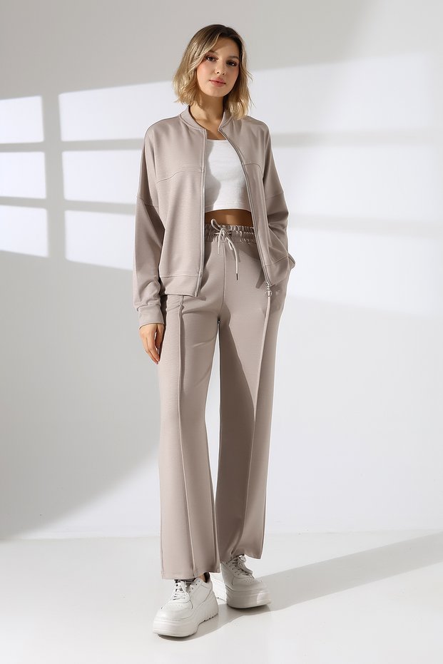 College Collar Zippered Double Tracksuit Set