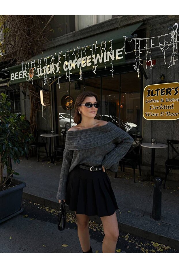 Kemerli Piliseli Şort Astarlı Siyah Mini Etek - 3