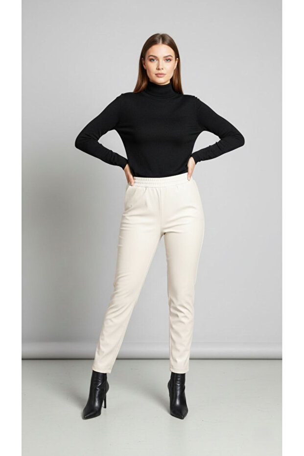 Women's Off-White Faux Leather Pants