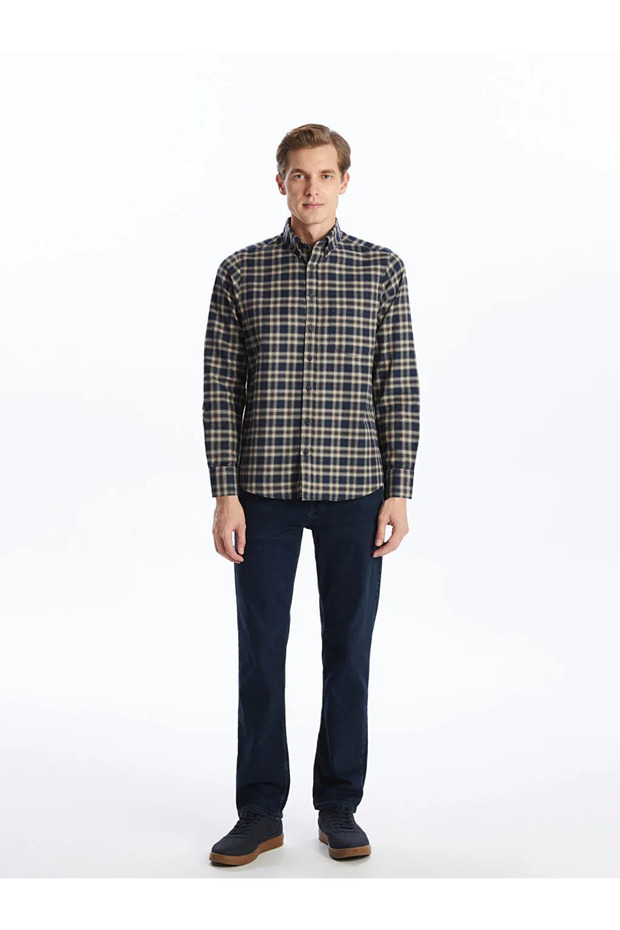 Regular Fit Uzun Kollu Ekose Gabardin Erkek Gömlek - 4