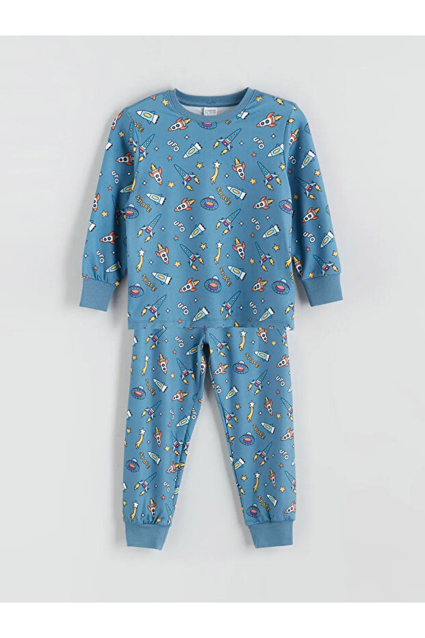 Bisiklet Yaka Erkek Çocuk Pijama Takımı - 1