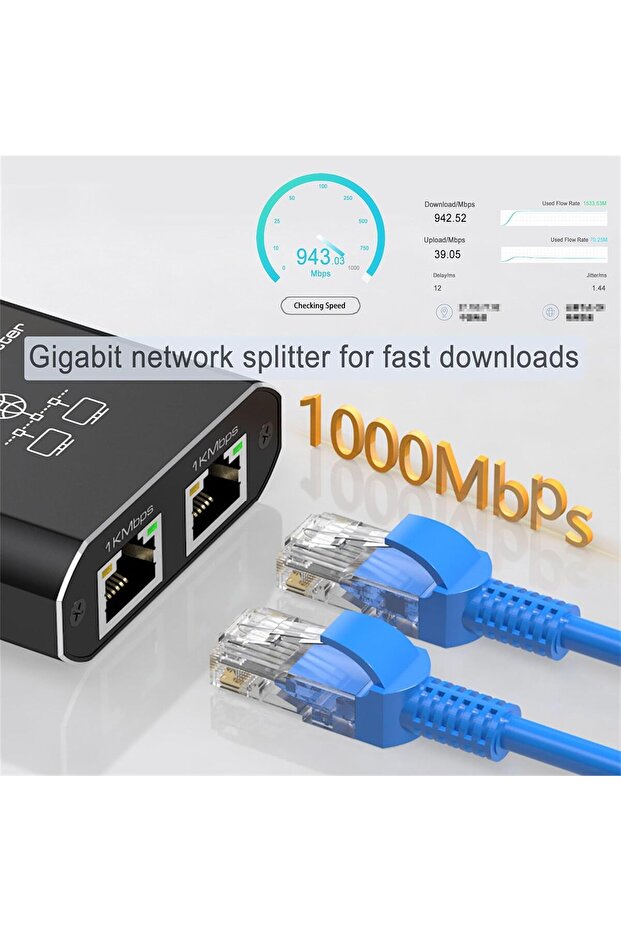 Xifor RJ45 Ethernet Splitter 1-to-2 with USB Power, Gigabit 1000 Mbps, Supports Cat5/5e/6/7/8 - 3