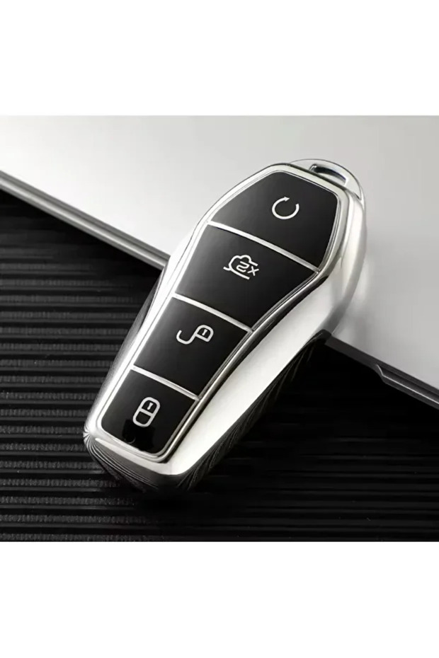 غطاء حماية لمفتاح سيارة BYD ATTO 3 و SEAL U باللون الأسود/الفضي، يرجى الرجوع إلى الموديل المتوافق للمفتاح.