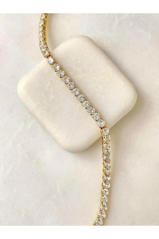 Gold Thin Zircon Stone Tennis Bracelet – Elegant Minimal Design