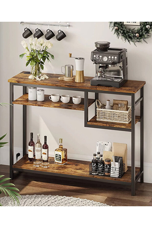 120*30*90cm Console Table with Power Outlet Sofa Table with Storage Shelf and Entryway Table m - 6