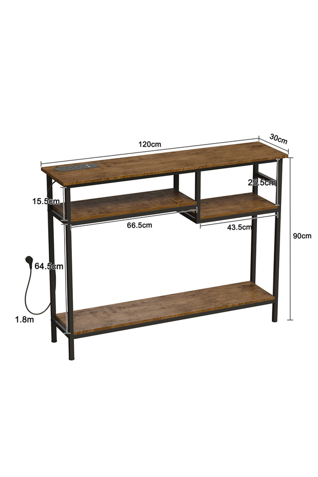 120*30*90cm Console Table with Power Outlet Sofa Table with Storage Shelf and Entryway Table m - 3