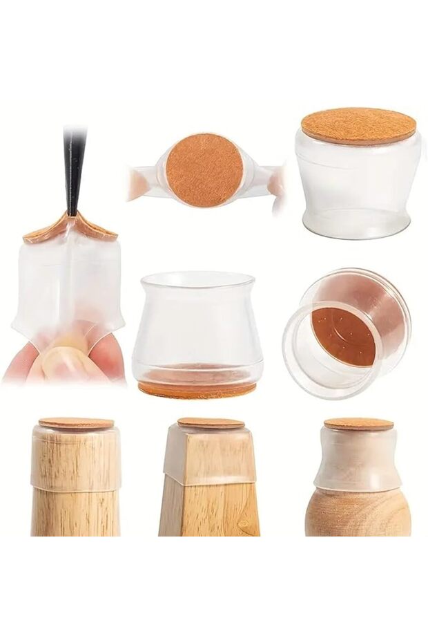 Chair Leg Protectors, Non-Slip Felt Pads, Clear Round Table Base Covers, Floor Protection (4)