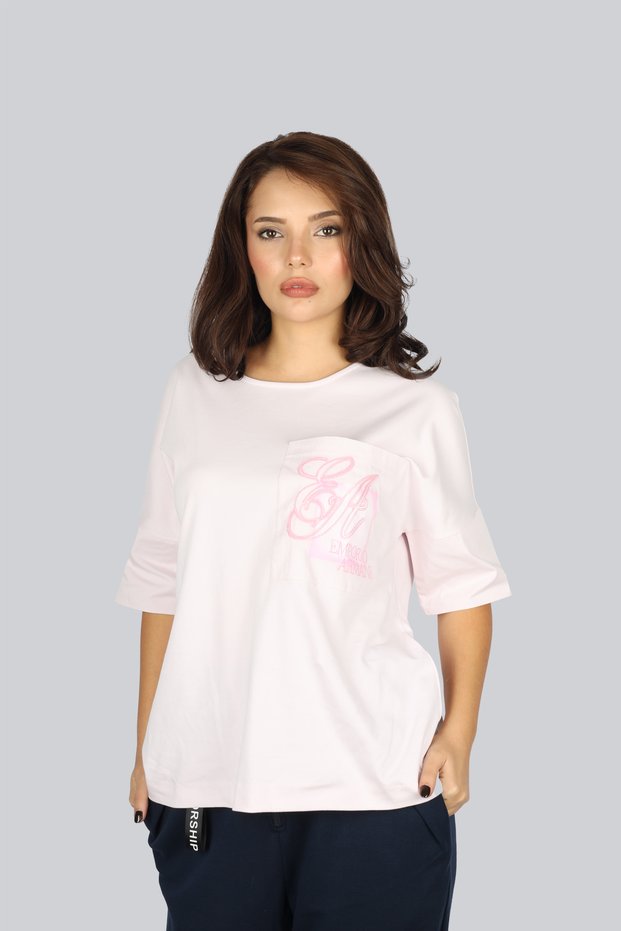 Women's Brand Logo Short Sleeve Round Neck Pink T-Shirt 3D2M7X 2Jjkz-0327