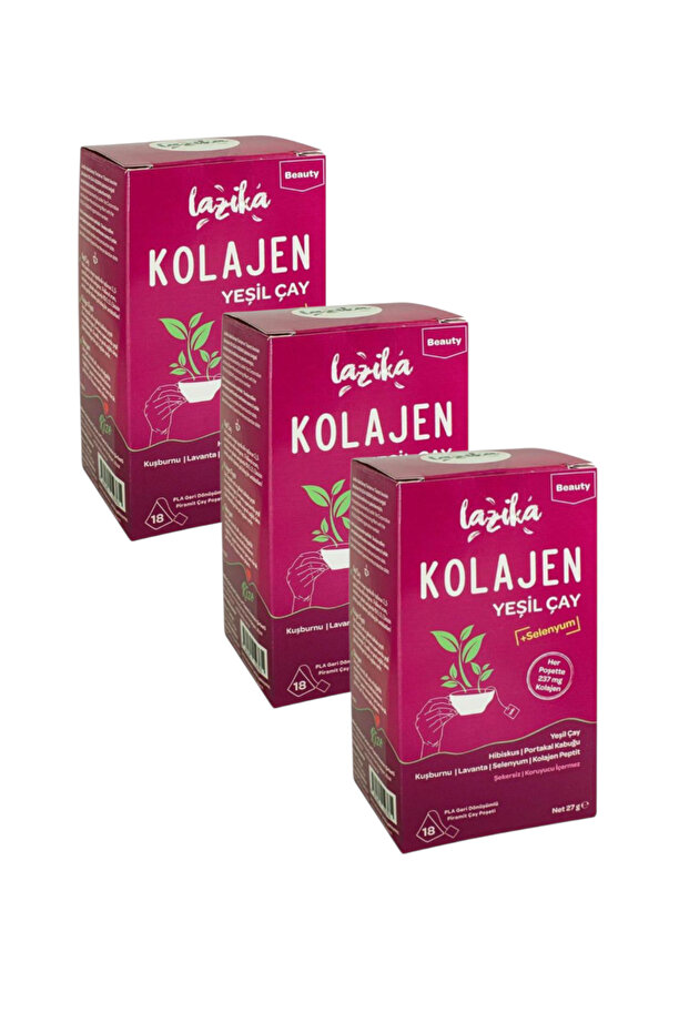 Lazika Collagen Green Tea 27 Gr 18 Tea Bags X 3 Pieces