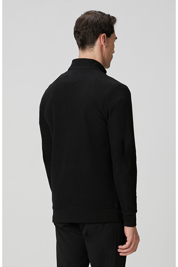 Siyah Dik Yaka Fermuarlı Sweatshirt - 5