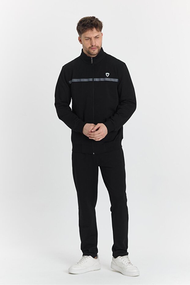 Men's Plus Size Cotton Full Zip Tracksuit Set Black 201462B-S - 3