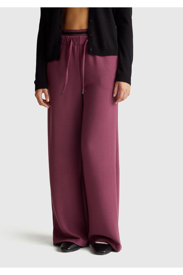 Women's Plum Modal Blend Pocketed Lace-Up Waist Wide Leg Sweatpants
