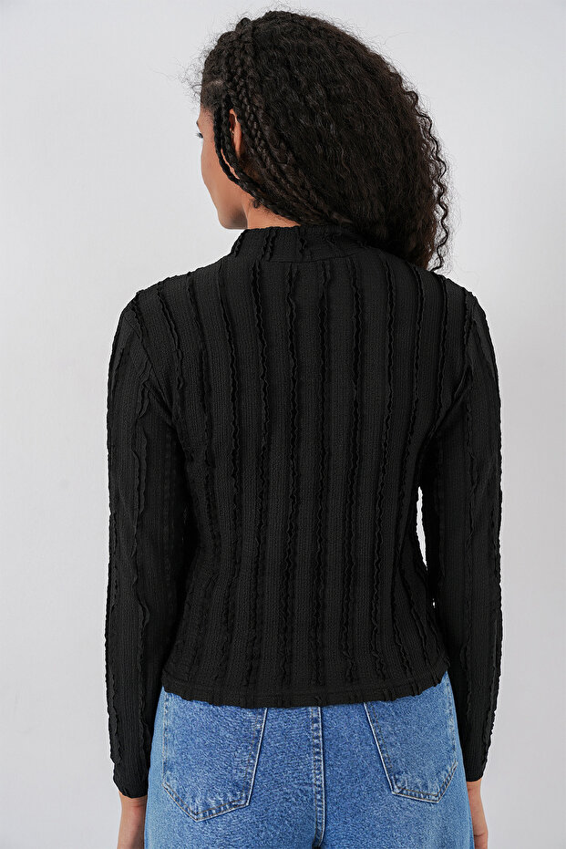 Kadın Dokulu Esnek Örme Bluz 975 - Siyah - 7