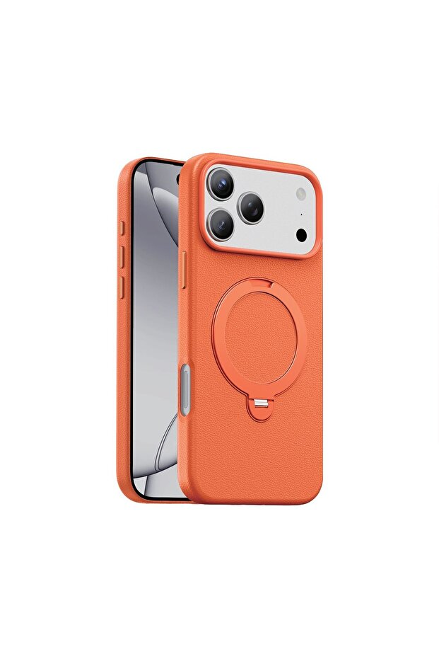 Minster Leather MagSafe Case with Foldable Stand for iPhone 17 Pro – Orange