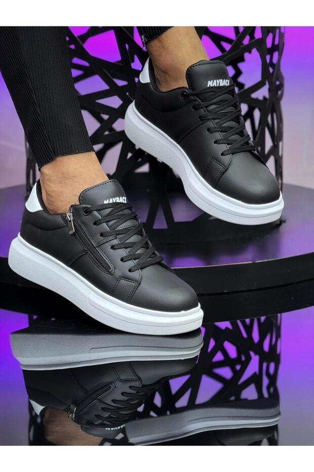 Men's Black and White Zippered High Sole Sports Shoes Nk4128