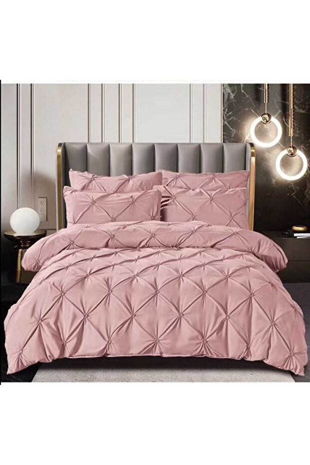 Solid finet bedding with pleats - pink - 1