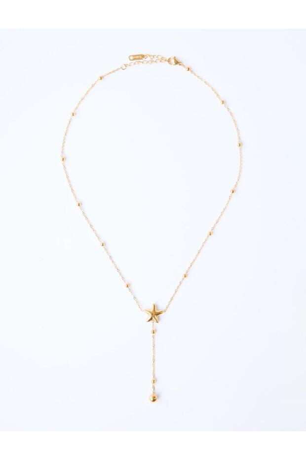 Altın Rengi Yıldız Figürlü Uzun Ayarlanabilir Kolye - 1