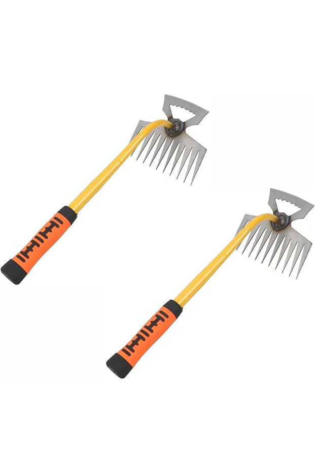 2 PCS Steel Garden Weeding Tool,11-Teeth Manual Weed Remover with Ergonomic Handle for Yard and Farm