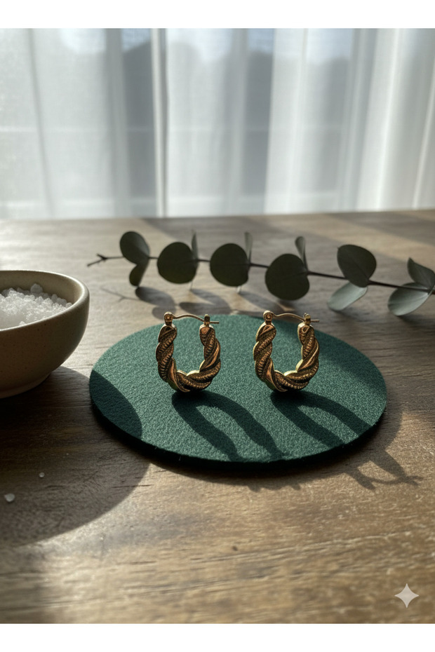Women's Gold Color Twist Hoop Steel Earrings