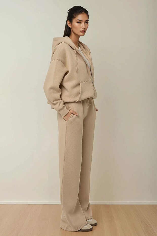 Oversize Fermuarlı Kapüşonlu Sweatshirt - 4