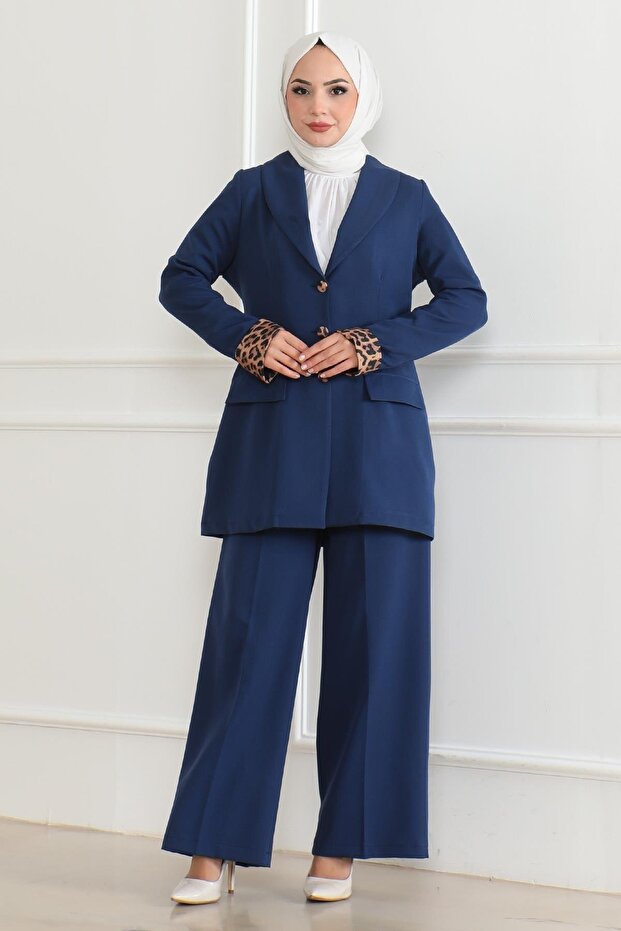 Leopard Patterned Suit Indigo 19218 - 3
