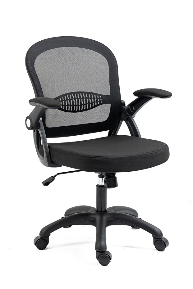 كرسي مكتب مريح، كرسي شبكي مريح ذو ظهر منخفض مع مساند ذراع قابلة للطي وأسفل الظهر