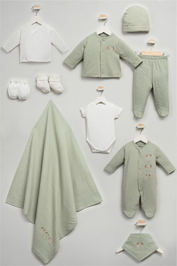 My Baby Kumsal 100% Cotton 10 Lu Hospital Release New Cute Puppies Patterned 10116 Green