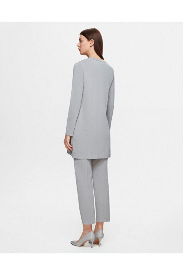 Uzun Kollu Basic Triko Gri Tunik - 3