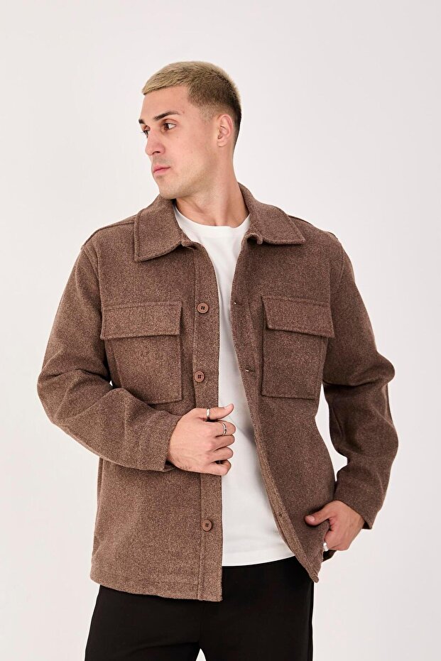 Oversize/Regular Fit Düğmeli %100 Pamuk Ceket - Kışlık Basic Model - 5