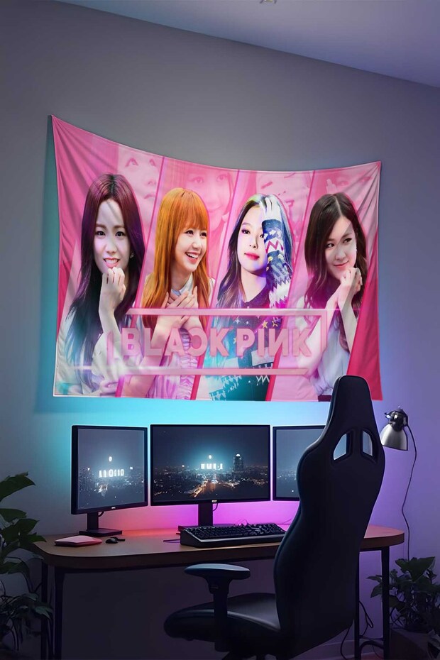 Black Pink Wall Hanging – Music Themed, High-Quality Fabric, Tapestry Wall Carpet