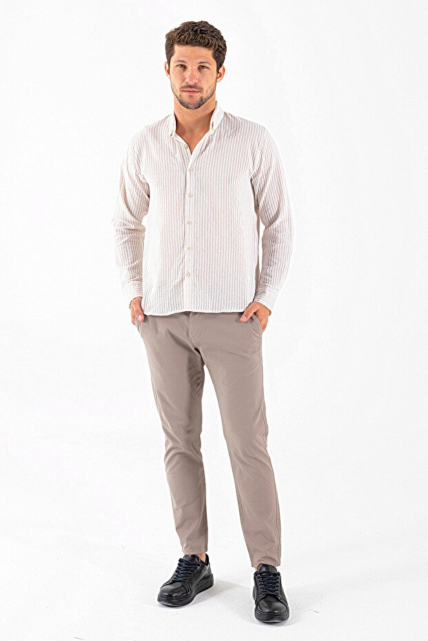 Men's Long Sleeve Striped Shirt Stone - 2138Â