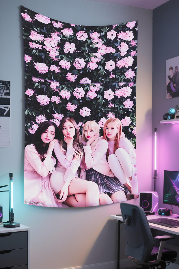 Black Pink Wall Hanging – Music Themed, High-Quality Fabric, Tapestry Wall Carpet