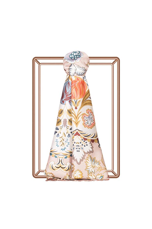 Patterned Silk Shawl - Crown Leaf Pattern - Hazy Pink - 1