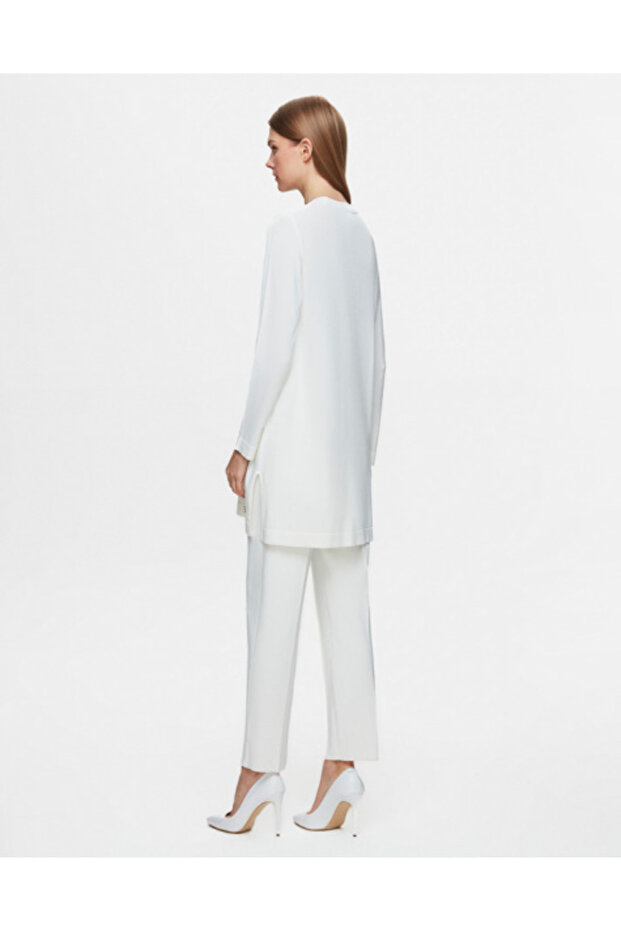 Uzun Kollu Basic Triko Ekru Tunik - 3
