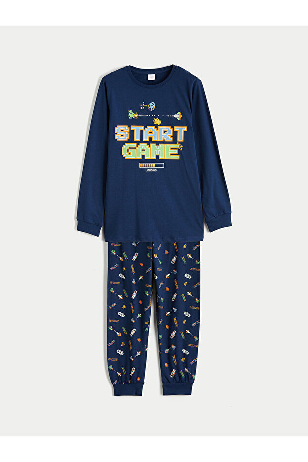 Vizyon New Season Crew Neck Printed Boys' Pajama Set