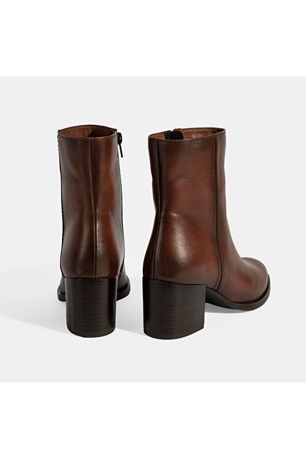 Kadın Taba Kalın Topuklu Deri Bot - 9