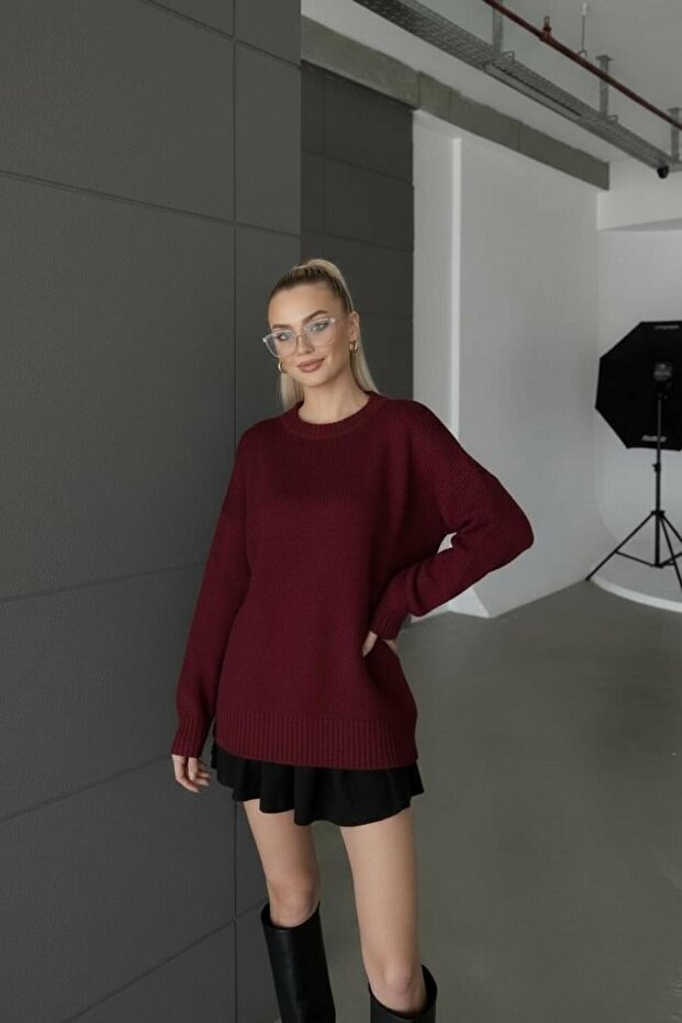 Kadın Basic Oversize Triko Kazak - 3