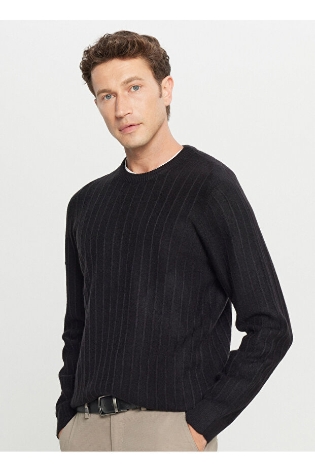 Crew Neck Standard Black Men's Sweater Ace049261479_Syh