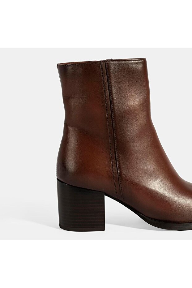 Kadın Taba Kalın Topuklu Deri Bot - 7