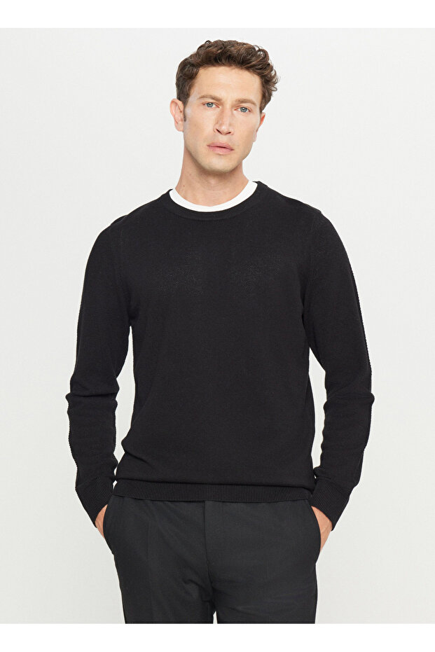 Crew Neck Standard Black Men's Sweater Ace049261318_Syh