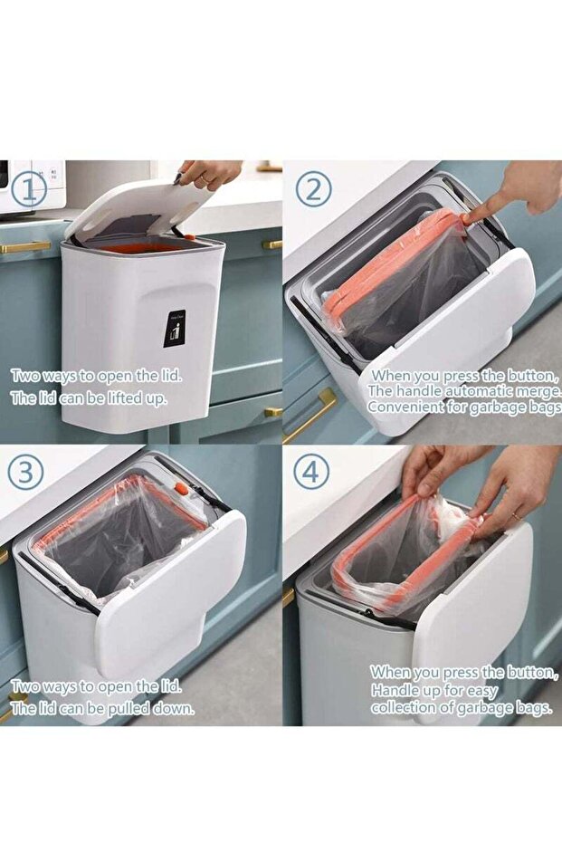 Kitchen Hanging Trash Can 9L, With Built-In Trash Bin For Cleaning With Lid With Handle,Garbage Can - 3