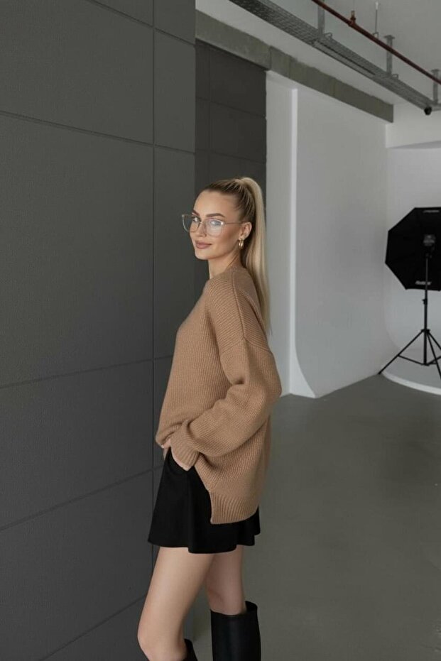 Kadın Basic Oversize Triko Kazak - 5