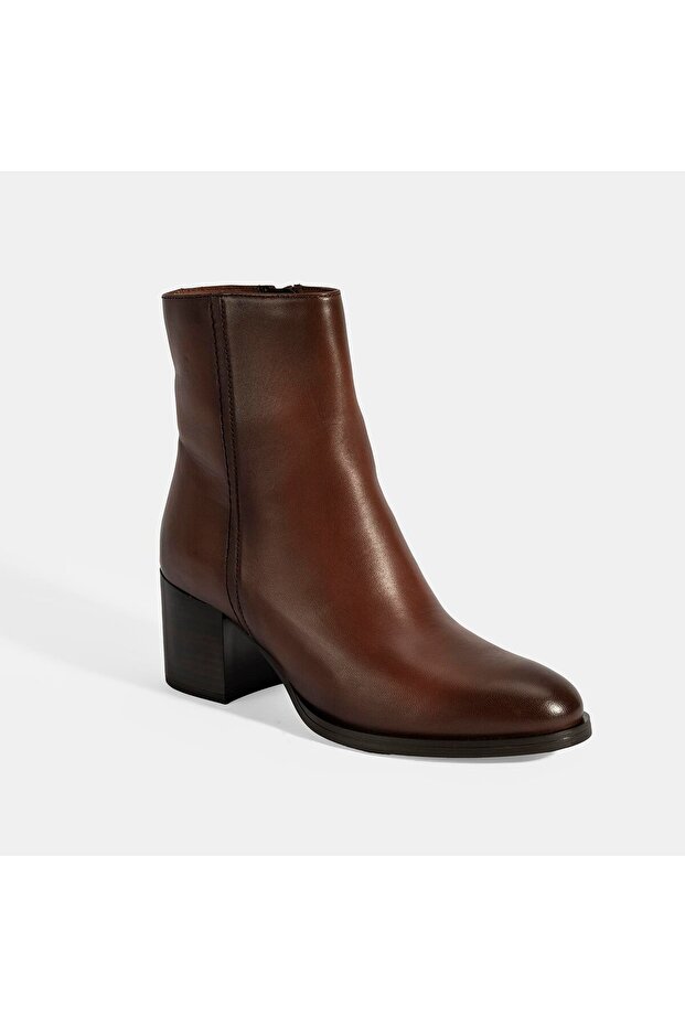 Kadın Taba Kalın Topuklu Deri Bot - 6