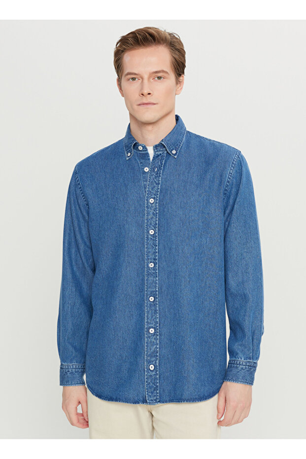 Comfort Fit Classic Collar Navy Blue Men's Shirt Ace020261471_Lac