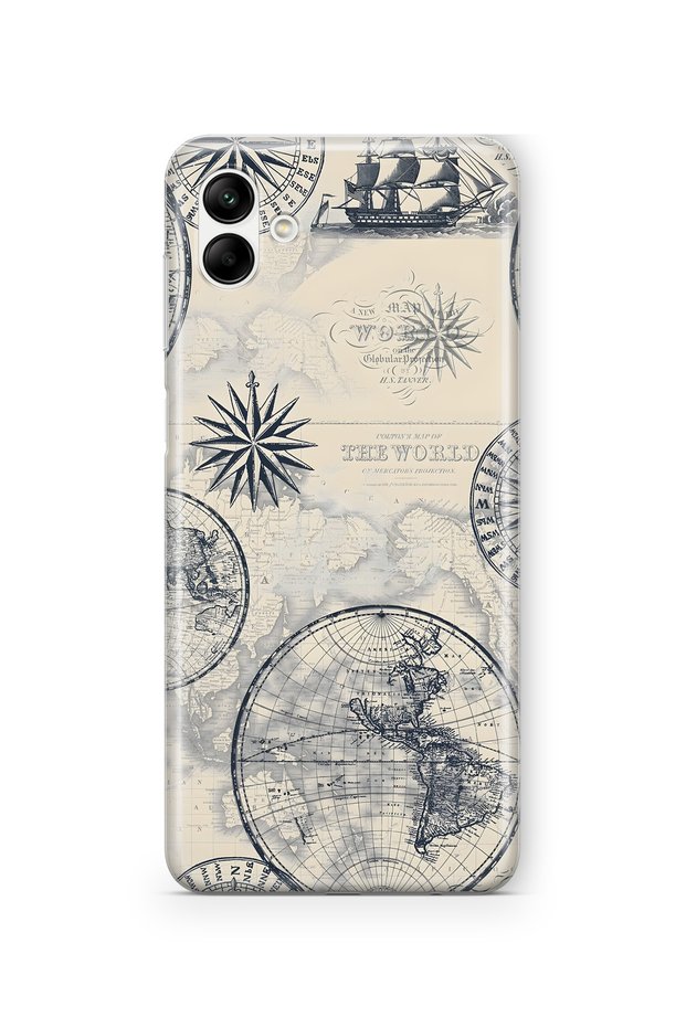 Samsung Galaxy A05 Compatible Transparent Phone Case with World Map and Compass Pattern