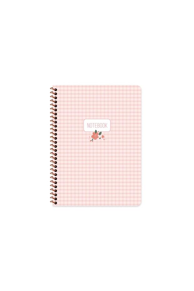 16.5X22.5 Spiral Bound Hard Cover Gingham Checkered Notebook - Pink