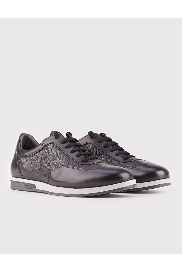 Men's Genuine Leather Rubber Sole Black Lace-Up Casual Shoes
